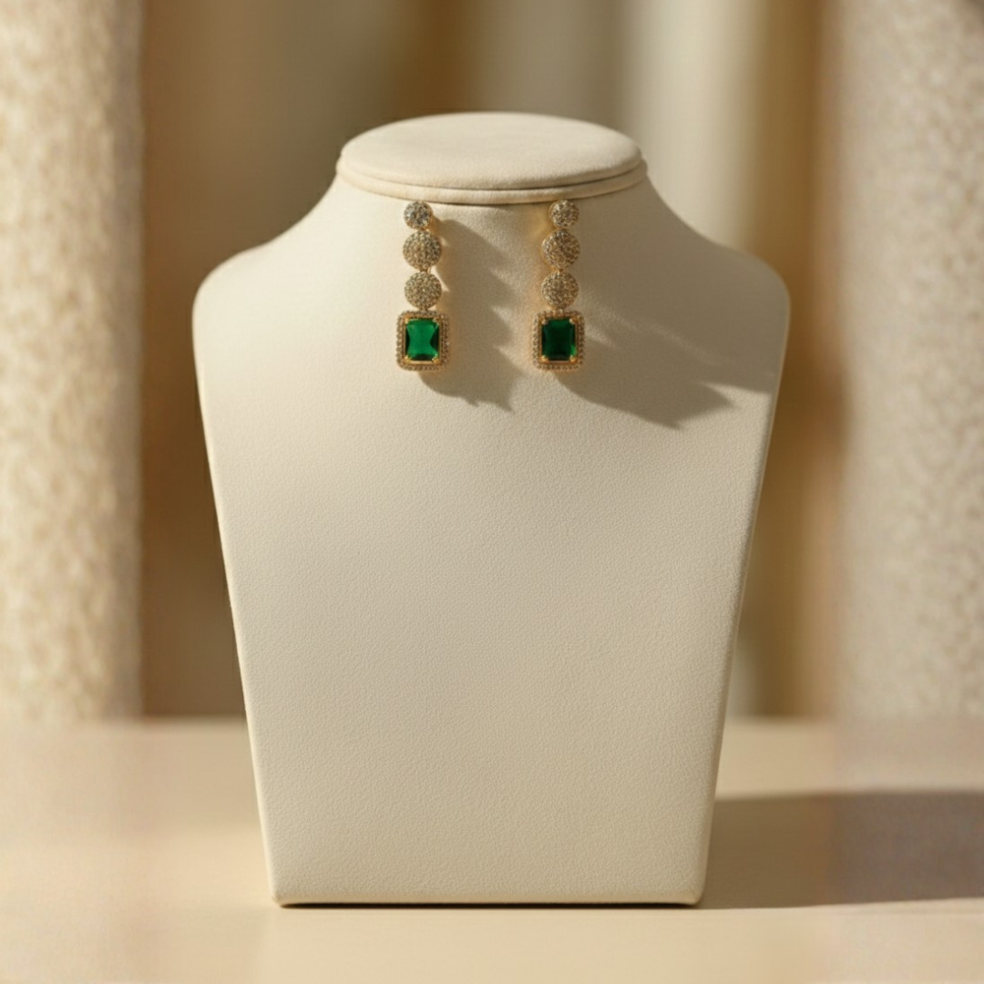 Emerald Green AD Necklace Set | Gold-Tone American Diamond Jewellery - Image 5