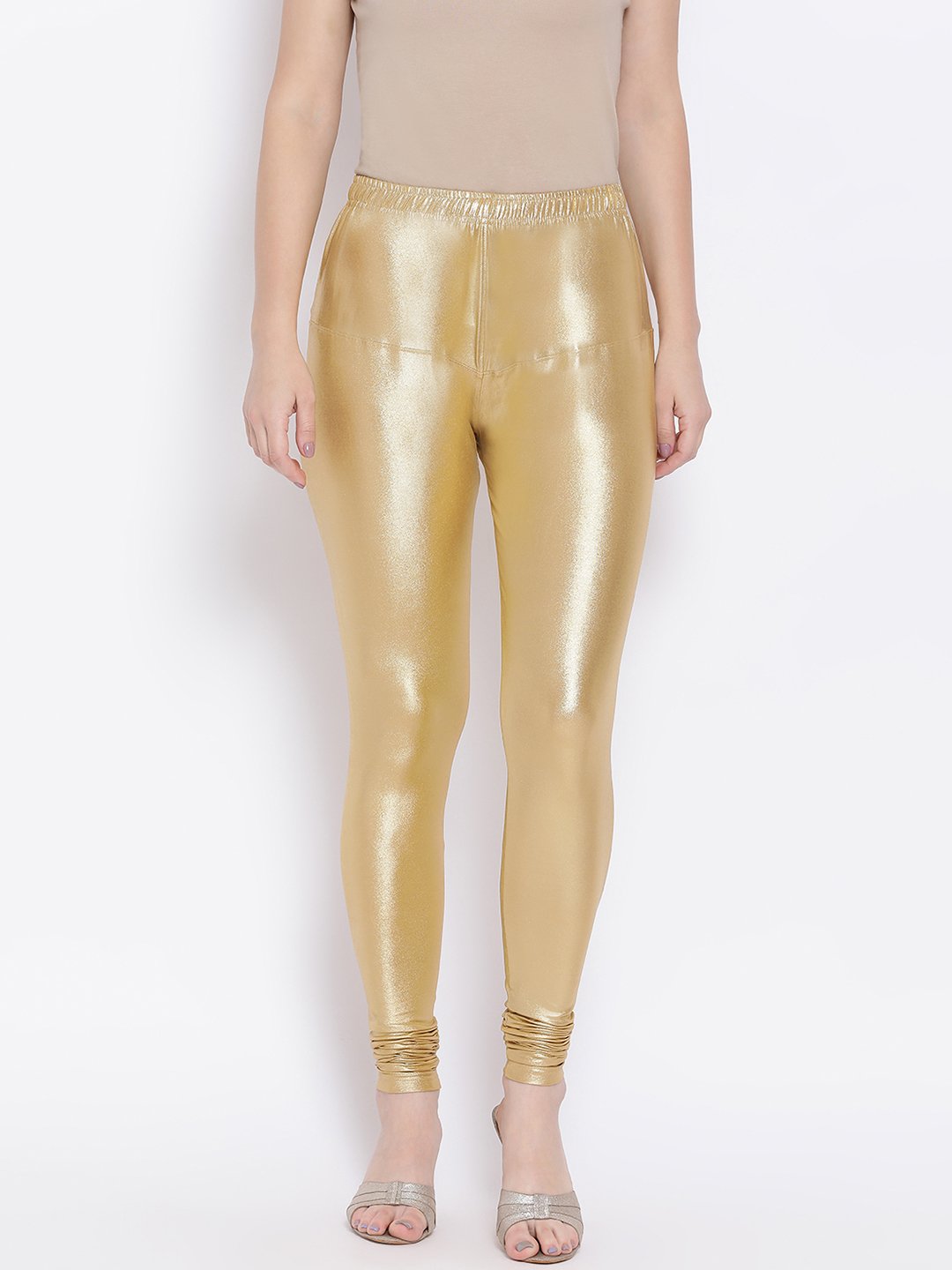 Shimmer Golden Leggings for Women | Stretchable Ethnic Leggings - Image 2