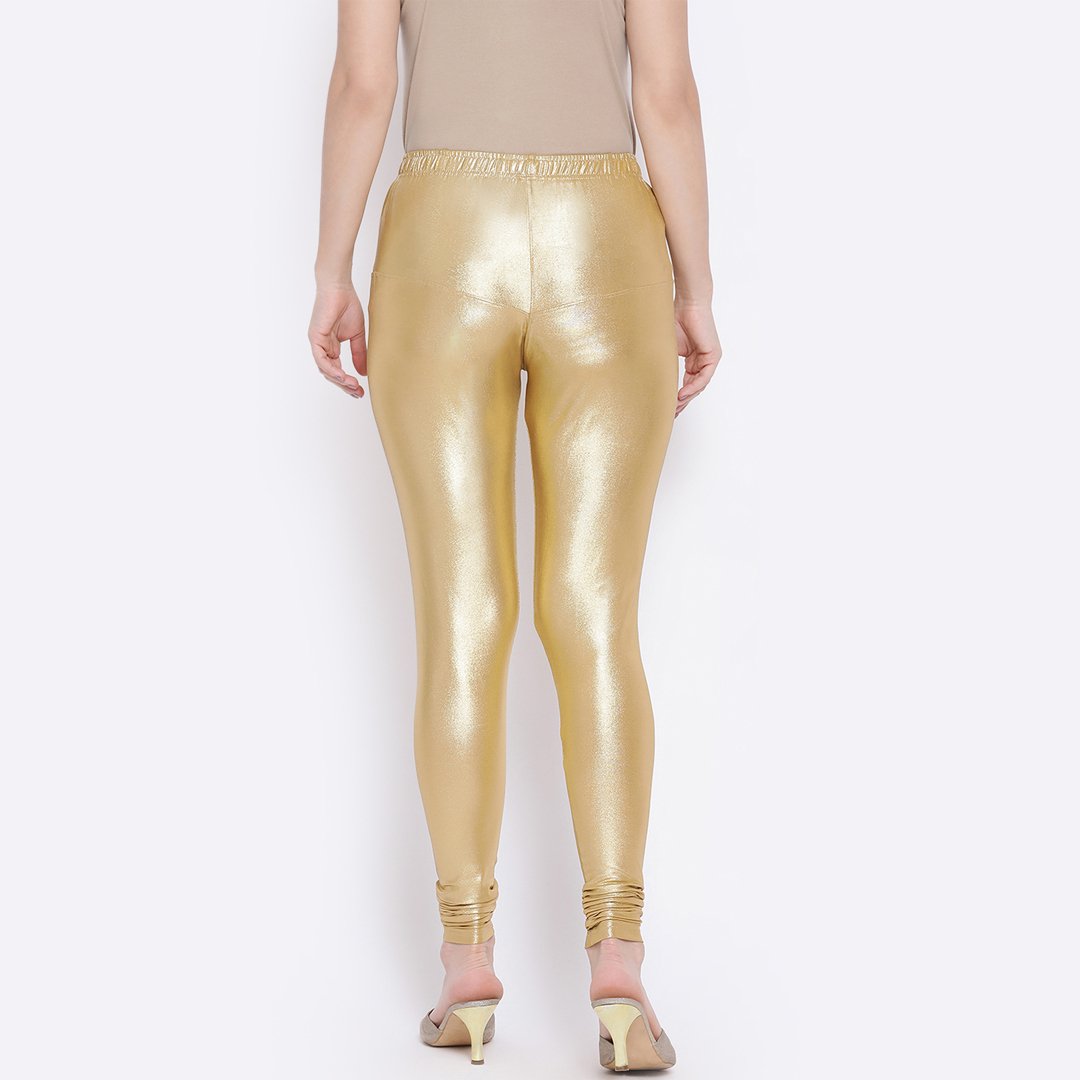 Shimmer Golden Leggings for Women | Stretchable Ethnic Leggings - Image 3