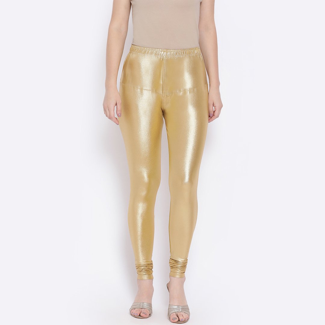 Shimmer Golden Leggings for Women | Stretchable Ethnic Leggings - Image 4