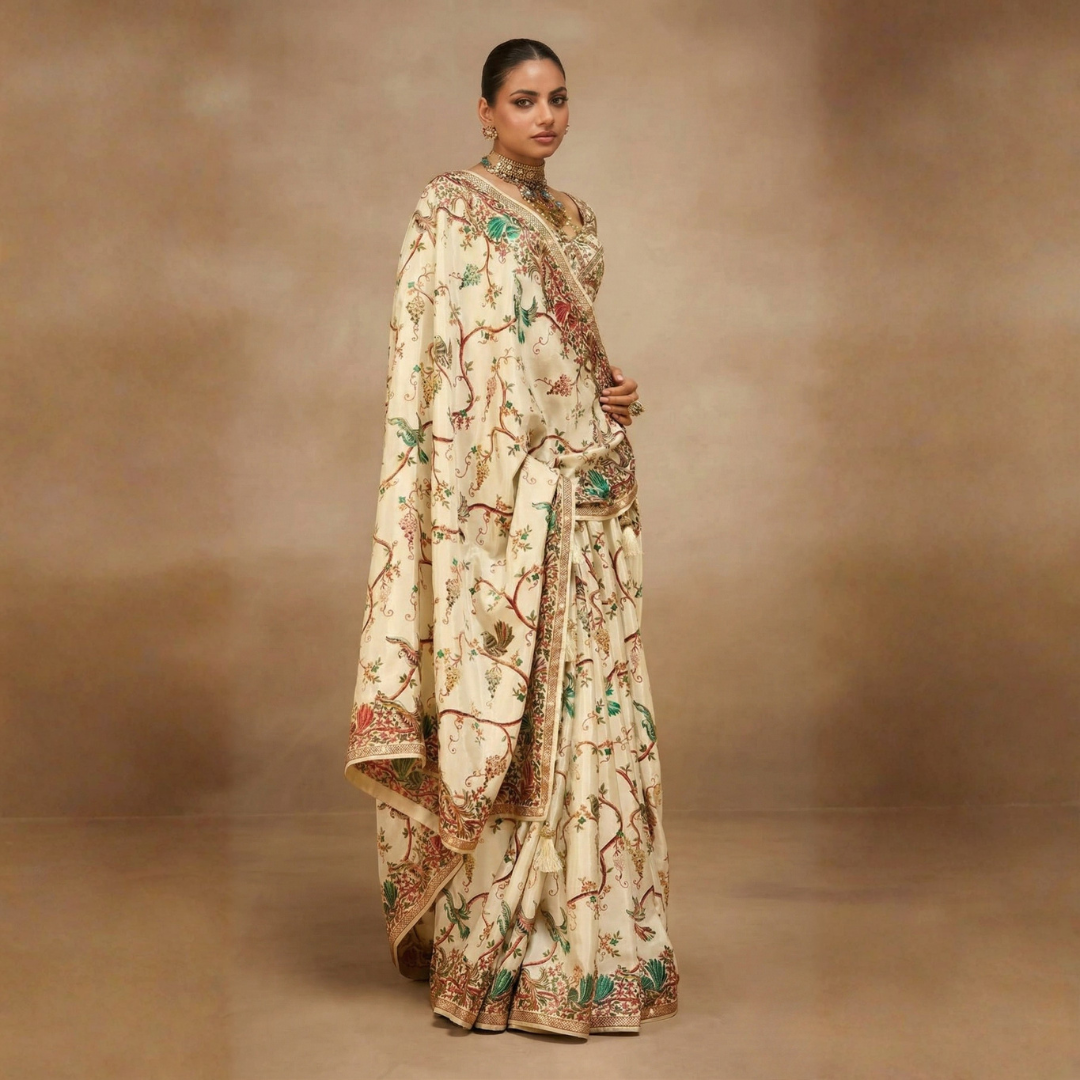Karni Silk Off-White Pure Silk Saree - Image 2