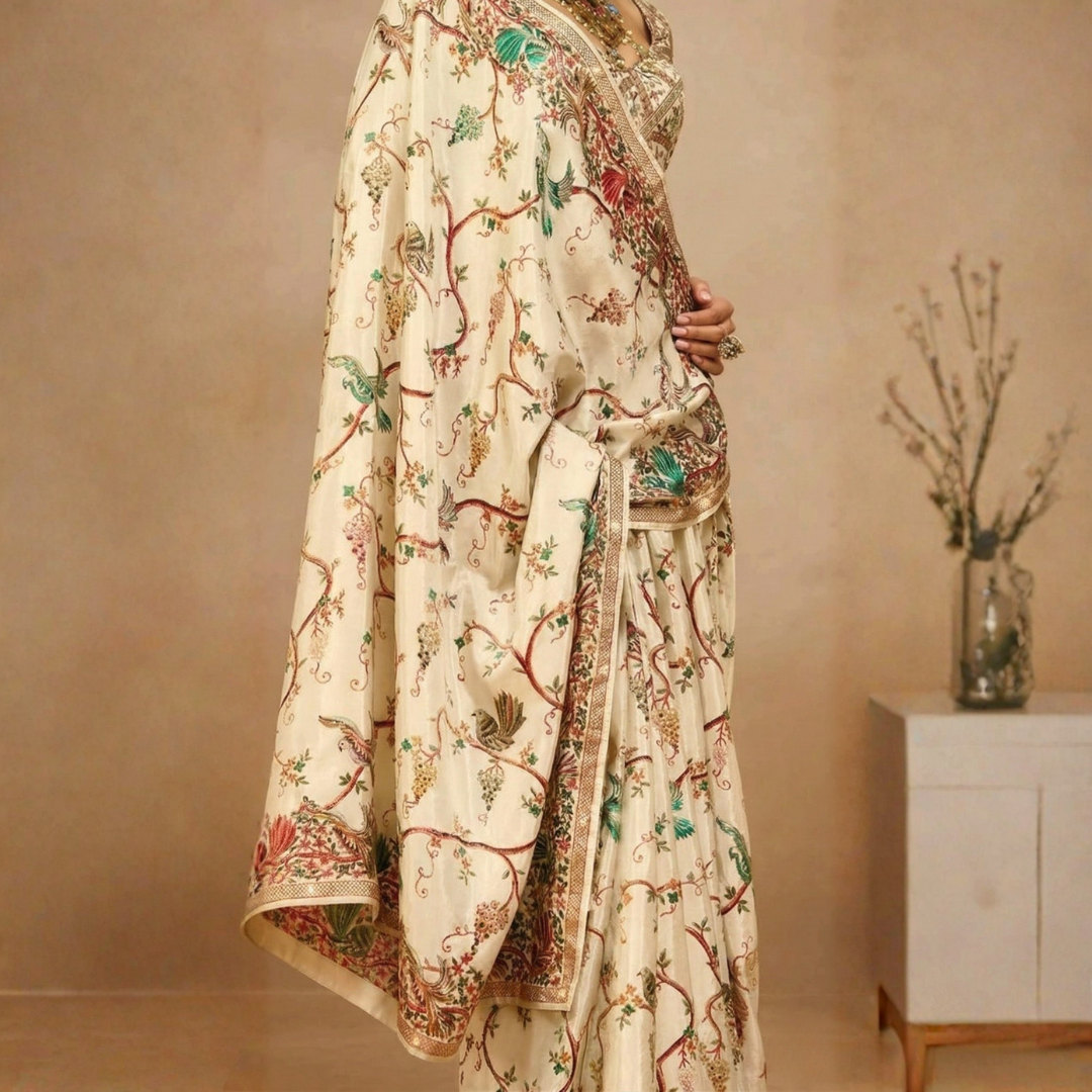 Karni Silk Off-White Pure Silk Saree - Image 3