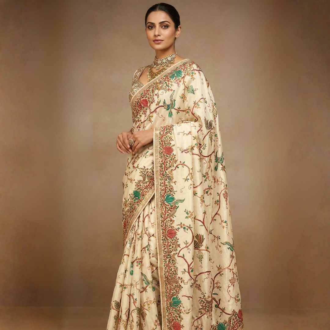 Karni Silk Off-White Pure Silk Saree - Image 5