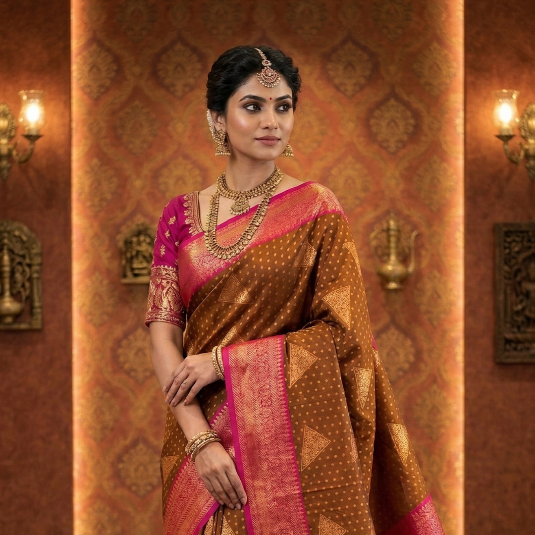 Dual-Tone Olive Green & Purple Kanjivaram Saree - Image 2