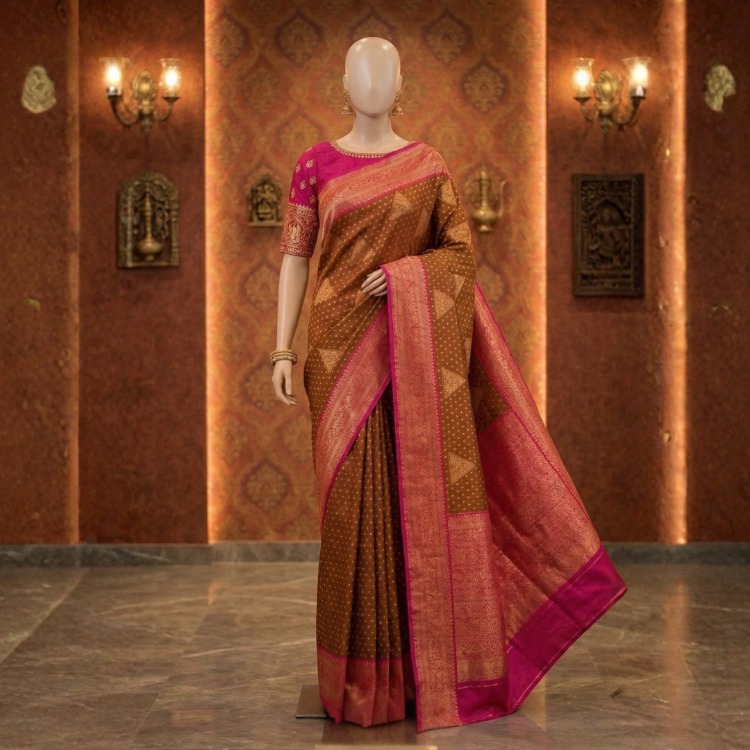 Dual-Tone Olive Green & Purple Kanjivaram Saree - Image 3