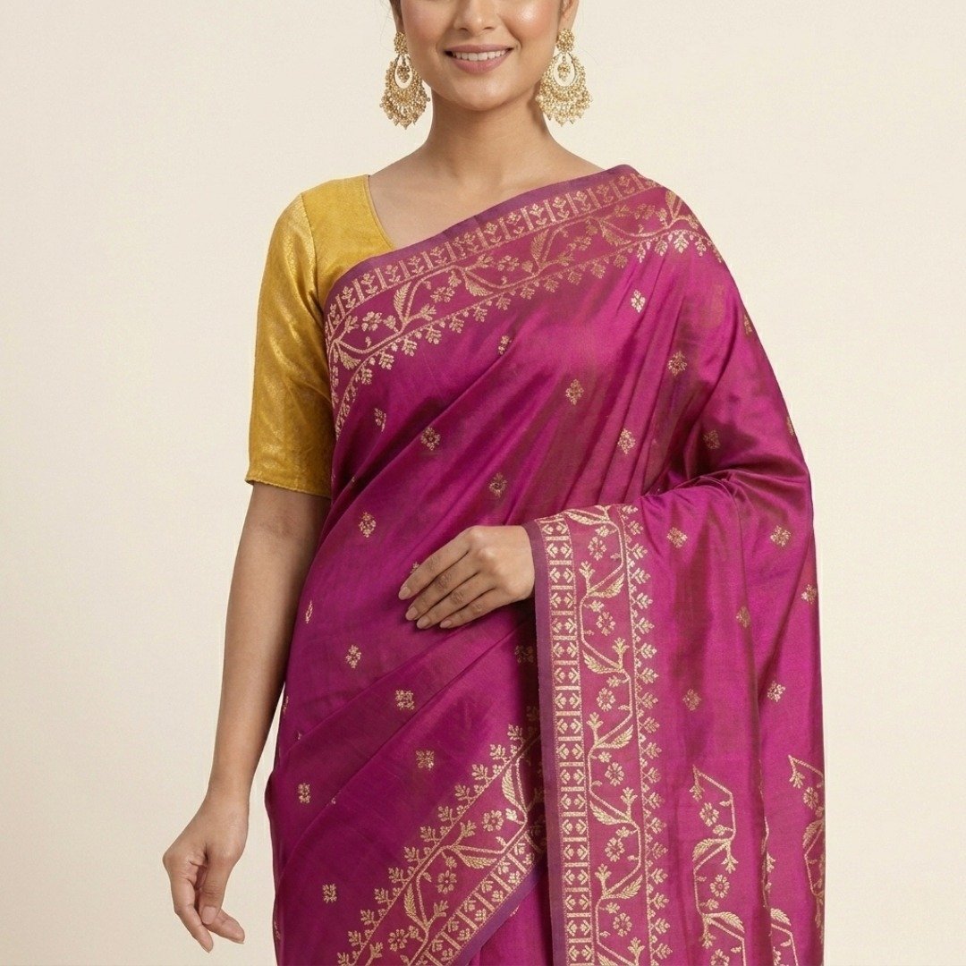 Designer Dhakai Pure Silk Saree – Dual Tone Purple - Image 2
