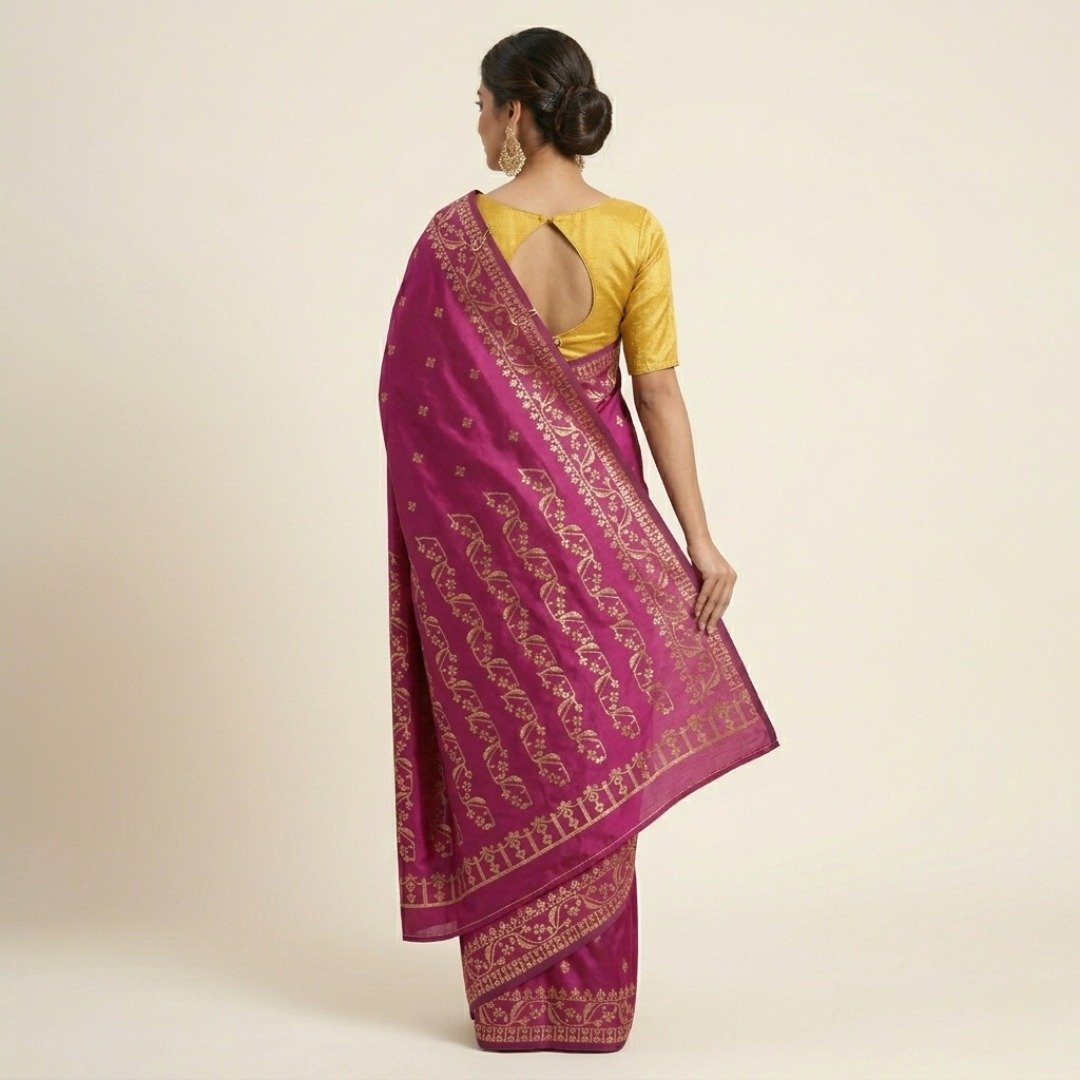 Designer Dhakai Pure Silk Saree – Dual Tone Purple - Image 3